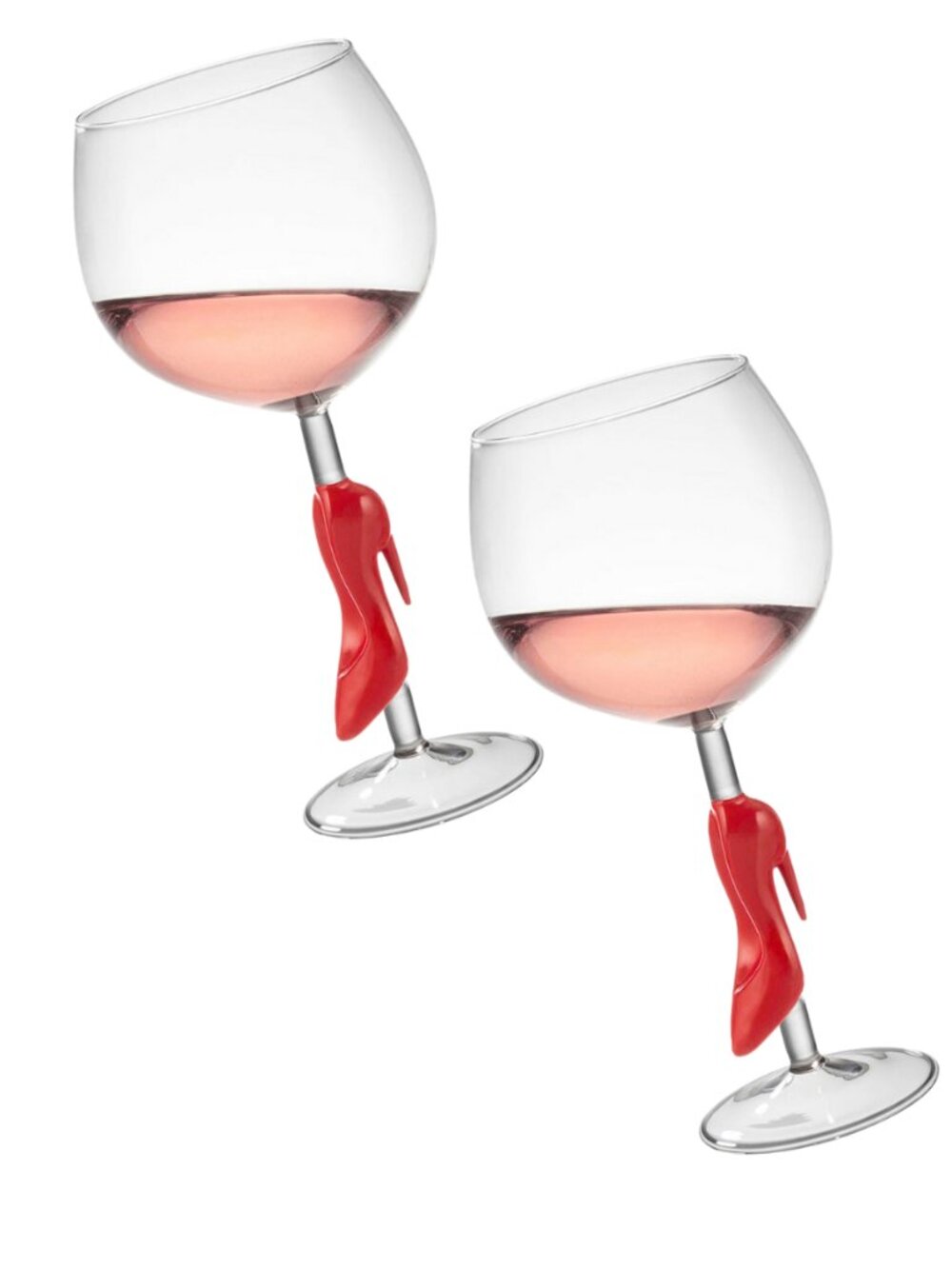 🍷👠 2 Runway High Heel Wine Glasses NIB Red Stiletto Stem 20oz Crystal Goblets